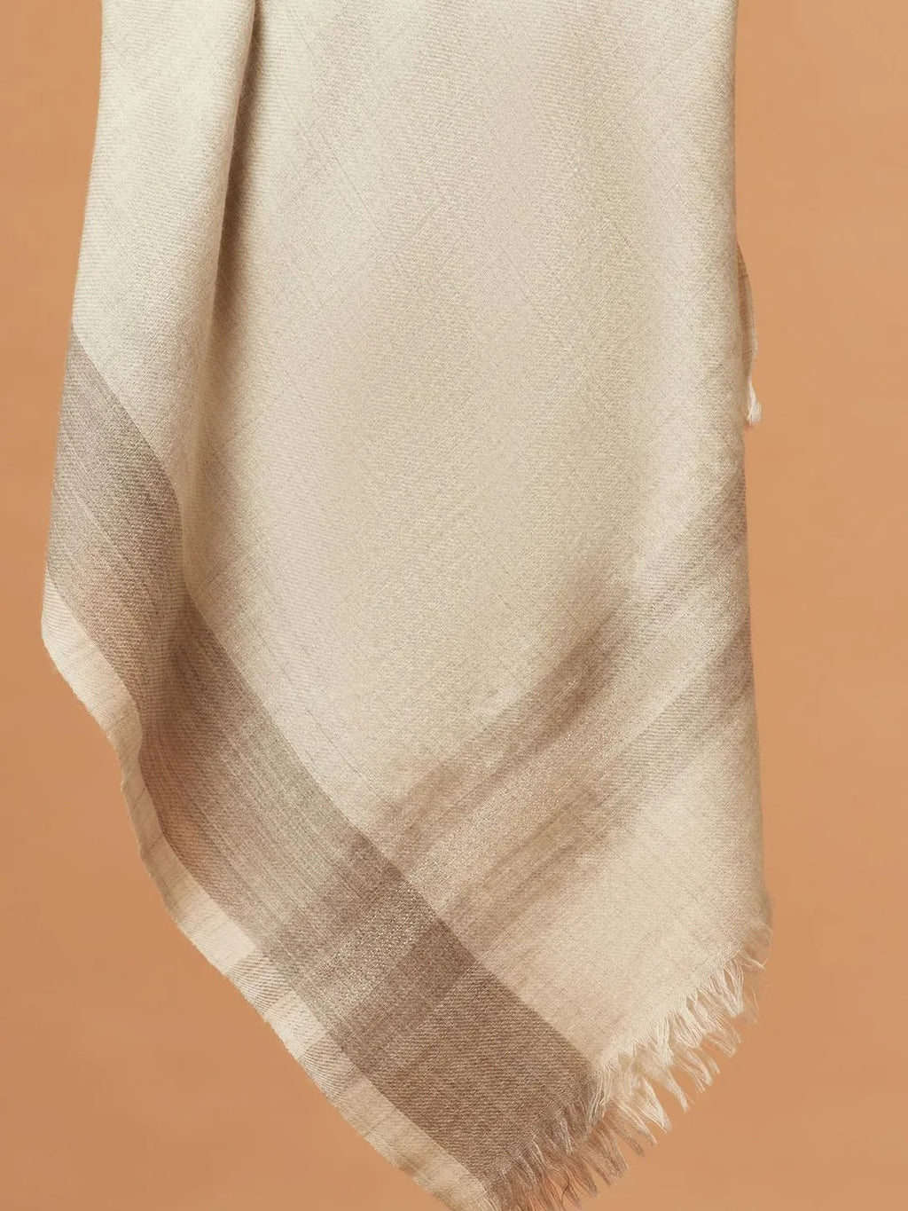 Elegant Stole Wool Blend with Dobby Pattern in Ivory