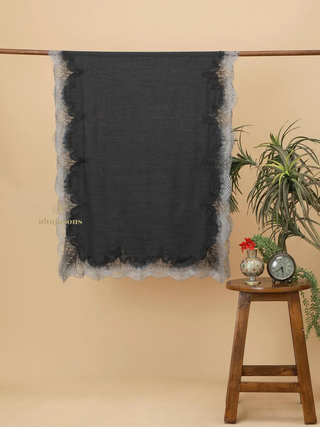 Chic Stole Wool Blend with Dobby Pattern in Grey