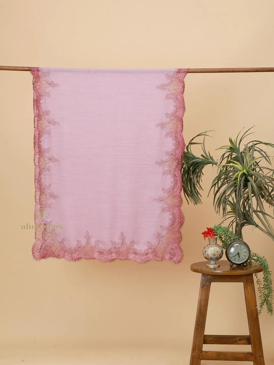 Elegant Stole Wool Blend with Dobby Pattern in Pink