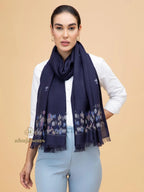 Elegant Stole Wool Blend with Dobby Pattern in Blue