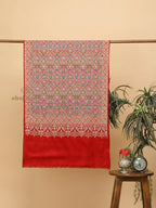 Elegant Stole Wool Blend with Border Embroidery Pattern in Red