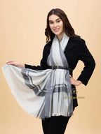 Elegant Stole Wool Blend with Dobby Pattern in Grey