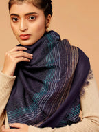 Elegant Stole Wool Blend with Dobby Pattern in Blue