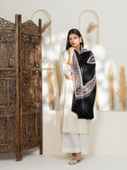 Black Handloom Pure Pashmina Shawl — Paper Mache Jaal Embroidery in ornate finish