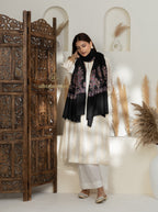Black Handloom Pure Pashmina Shawl featuring Reshamdaar Palla Embroidery