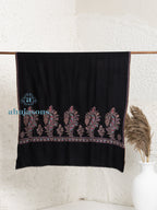 Black Handloom Pure Pashmina Shawl featuring Reshamdaar Palla Embroidery