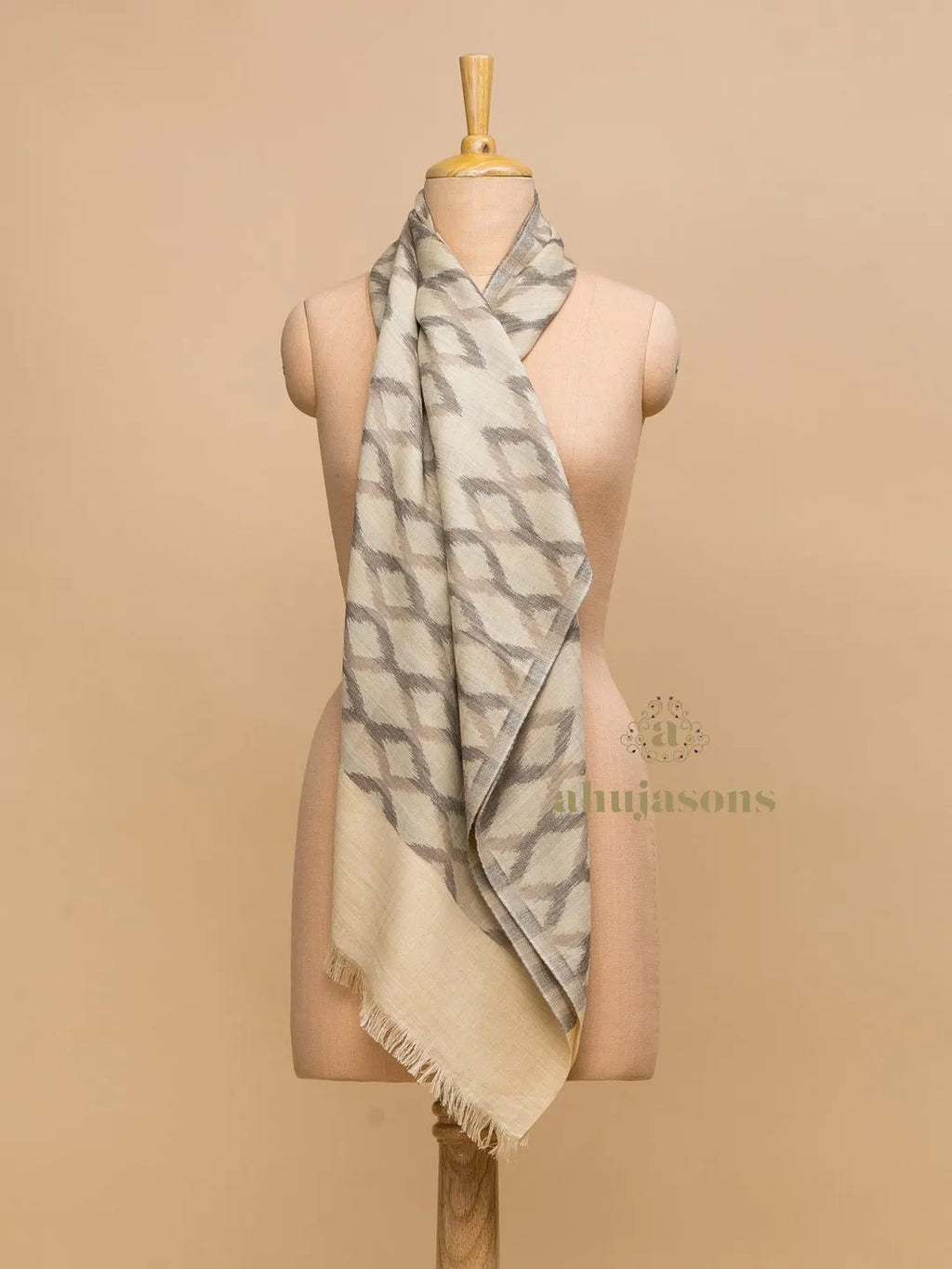 Chic Stole with Ekat Pattern in Beige