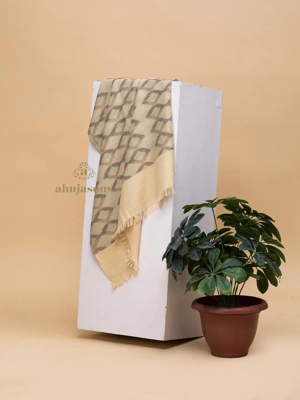 Chic Stole with Ekat Pattern in Beige