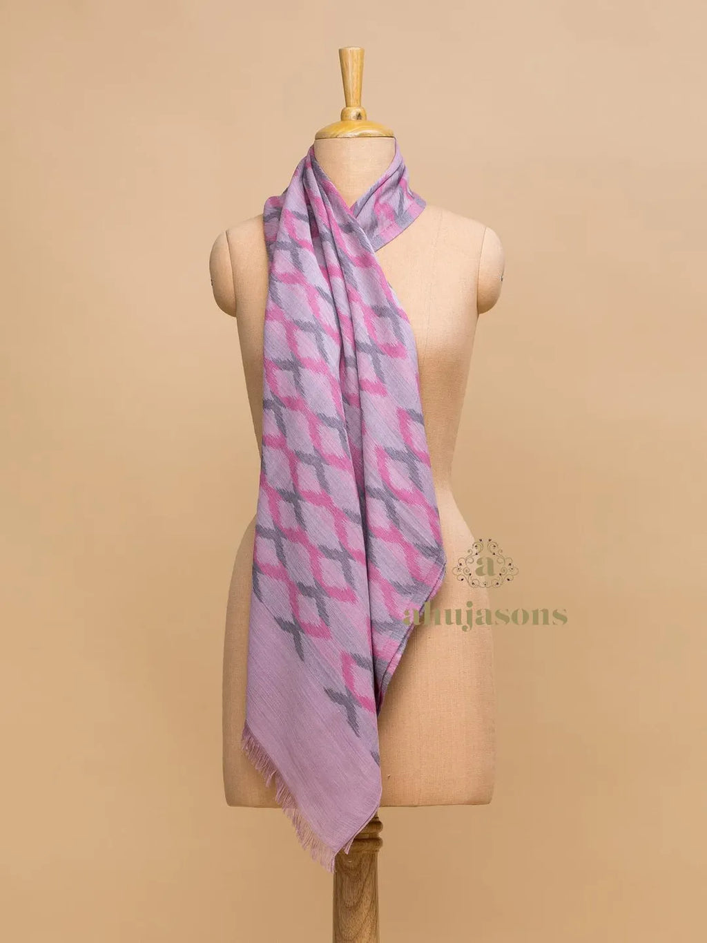 Elegant Stole with Ekat Pattern in Pink