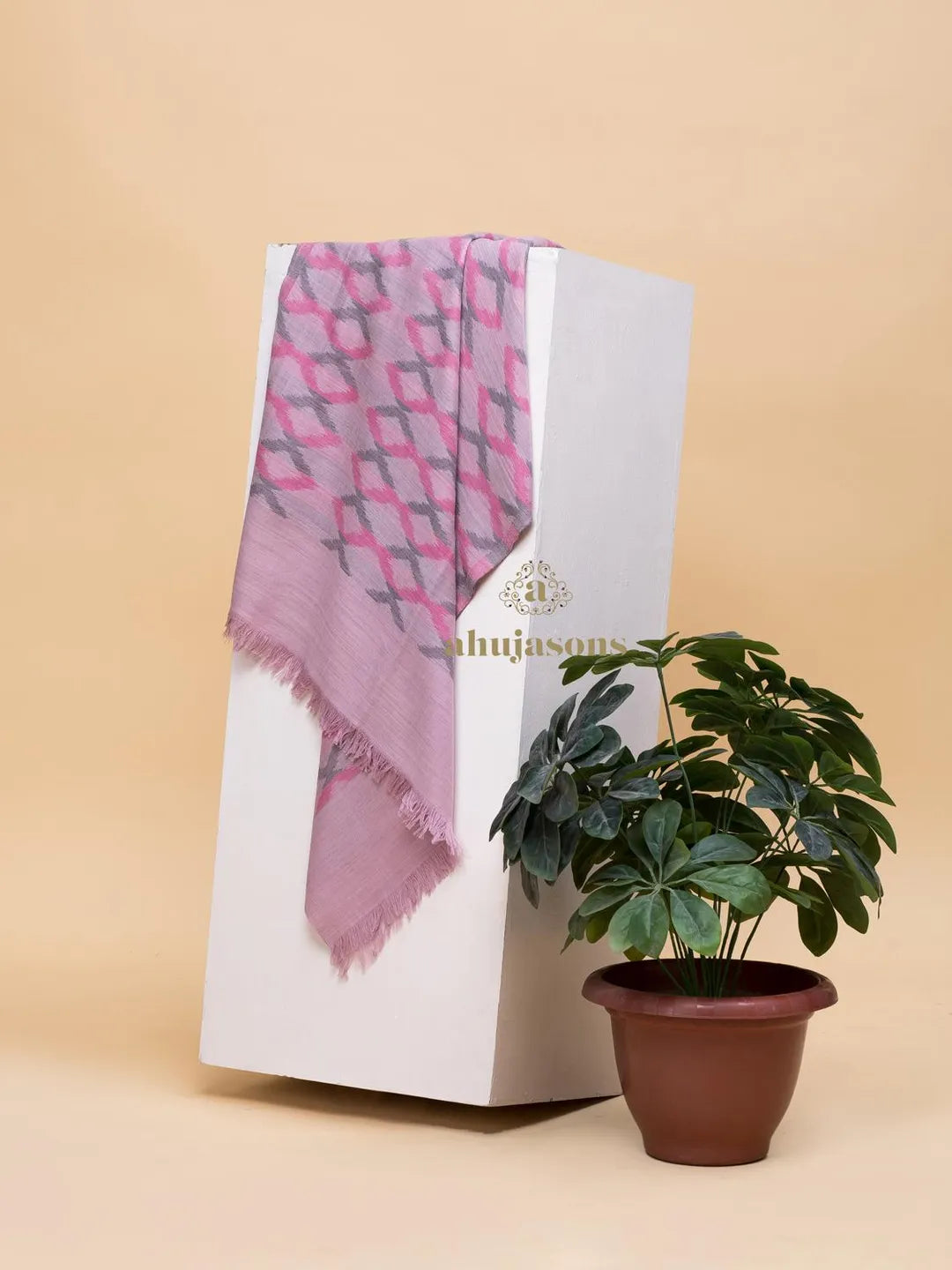 Elegant Stole with Ekat Pattern in Pink