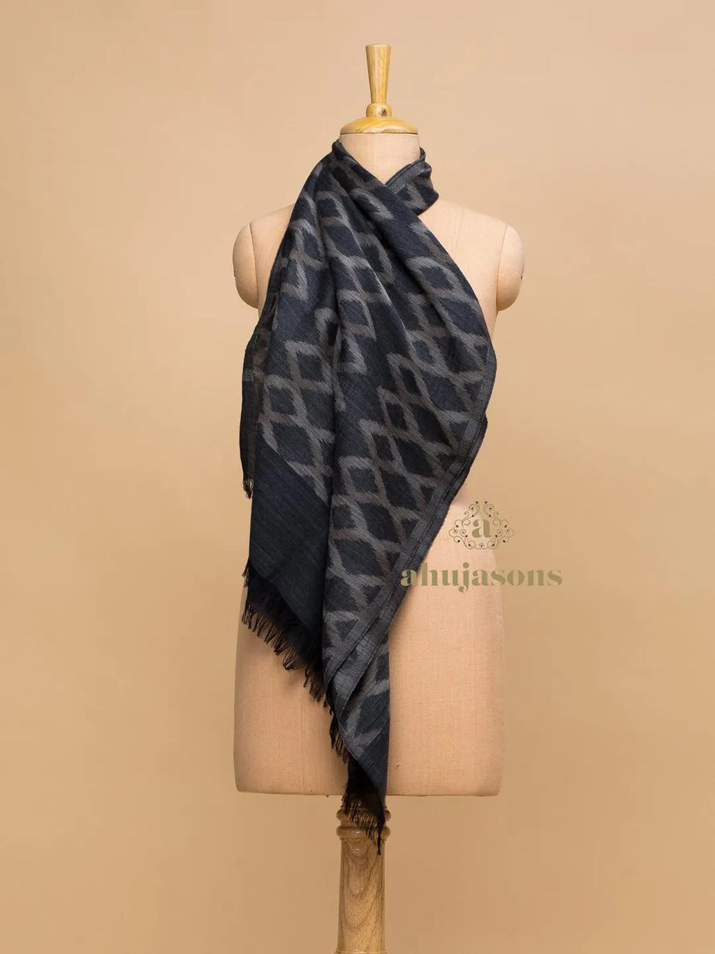 Elegant Stole with Ekat Pattern in Black