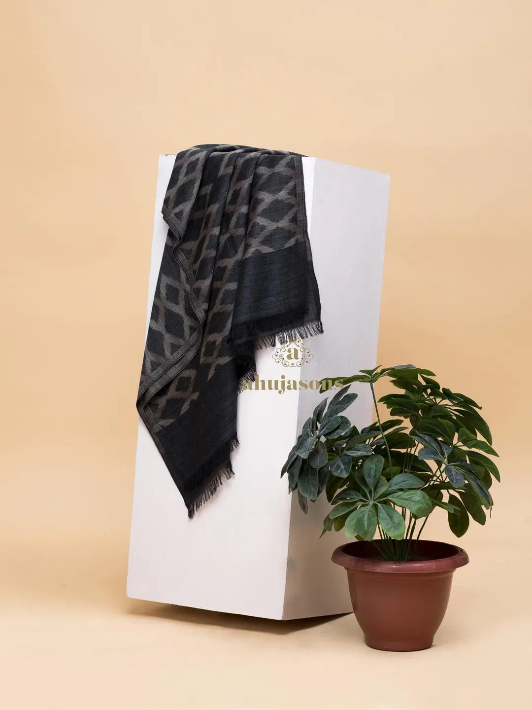 Elegant Stole with Ekat Pattern in Black