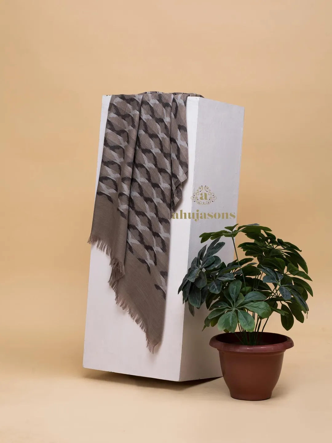 Elegant Stole with Ekat Pattern in Brown