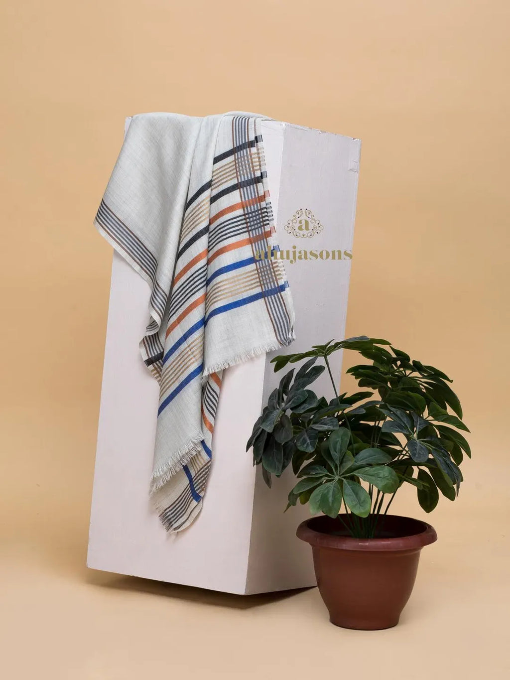 Elegant Stole with Dobby Pattern in White