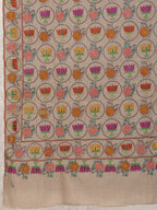 Beige Handloom Pure Pashmina Shawl with elegant Paper Mache Jaal Embroidery