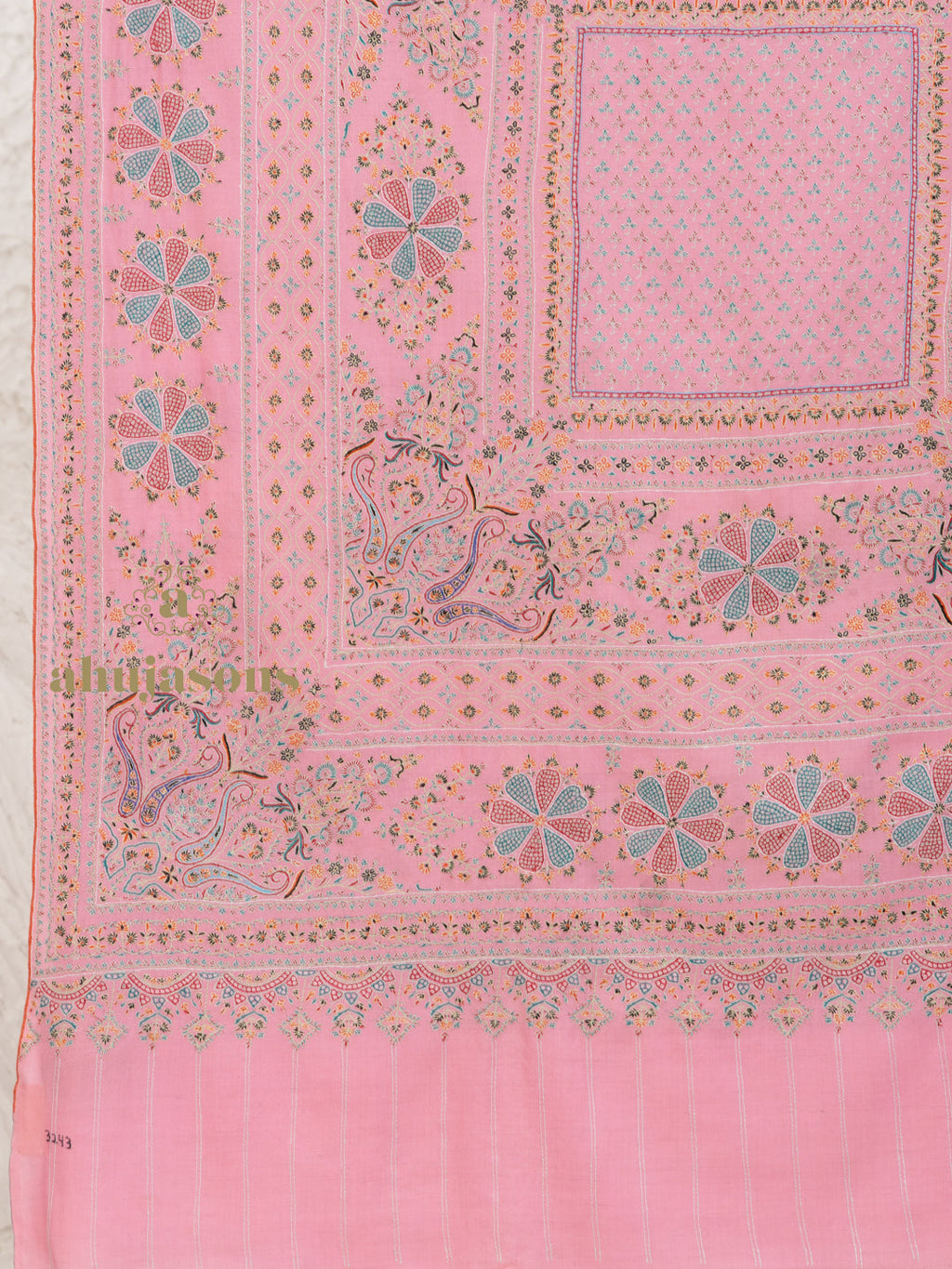 Baby Pink Handloom Pure Pashmina Shawl — Jama in intricate finish