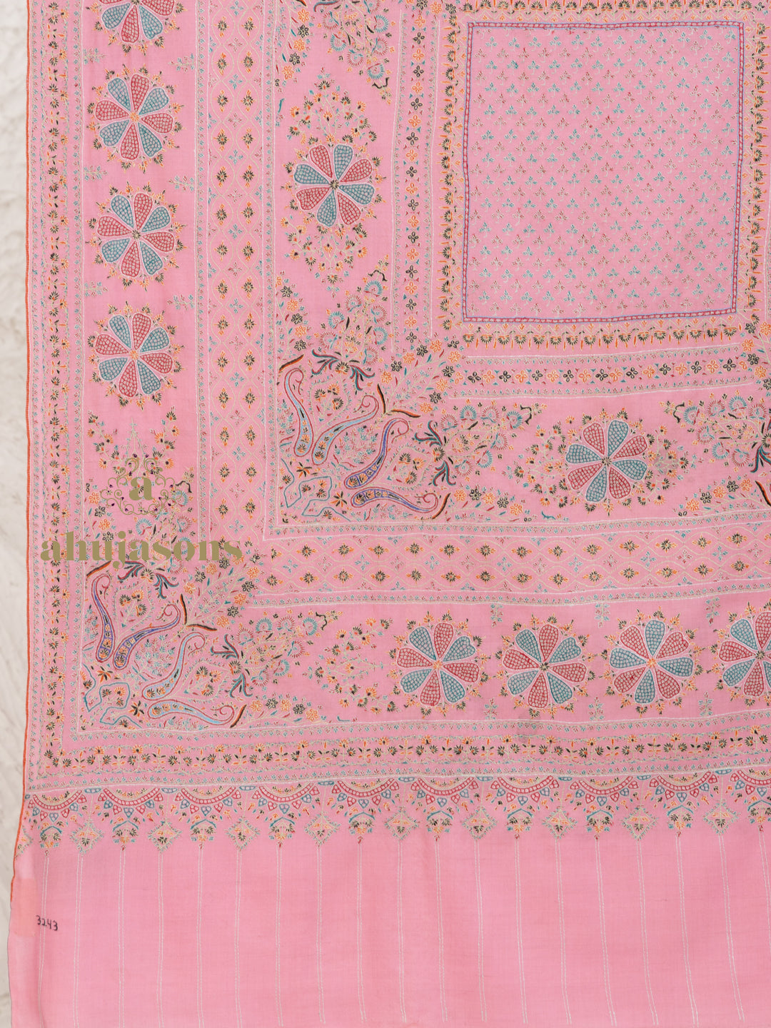 Baby Pink Handloom Pure Pashmina Shawl — Jama in intricate finish