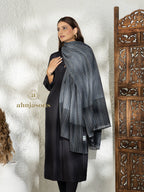 Charcoal Grey Handloom Pure Pashmina Shawl highlighted by Check Pattern
