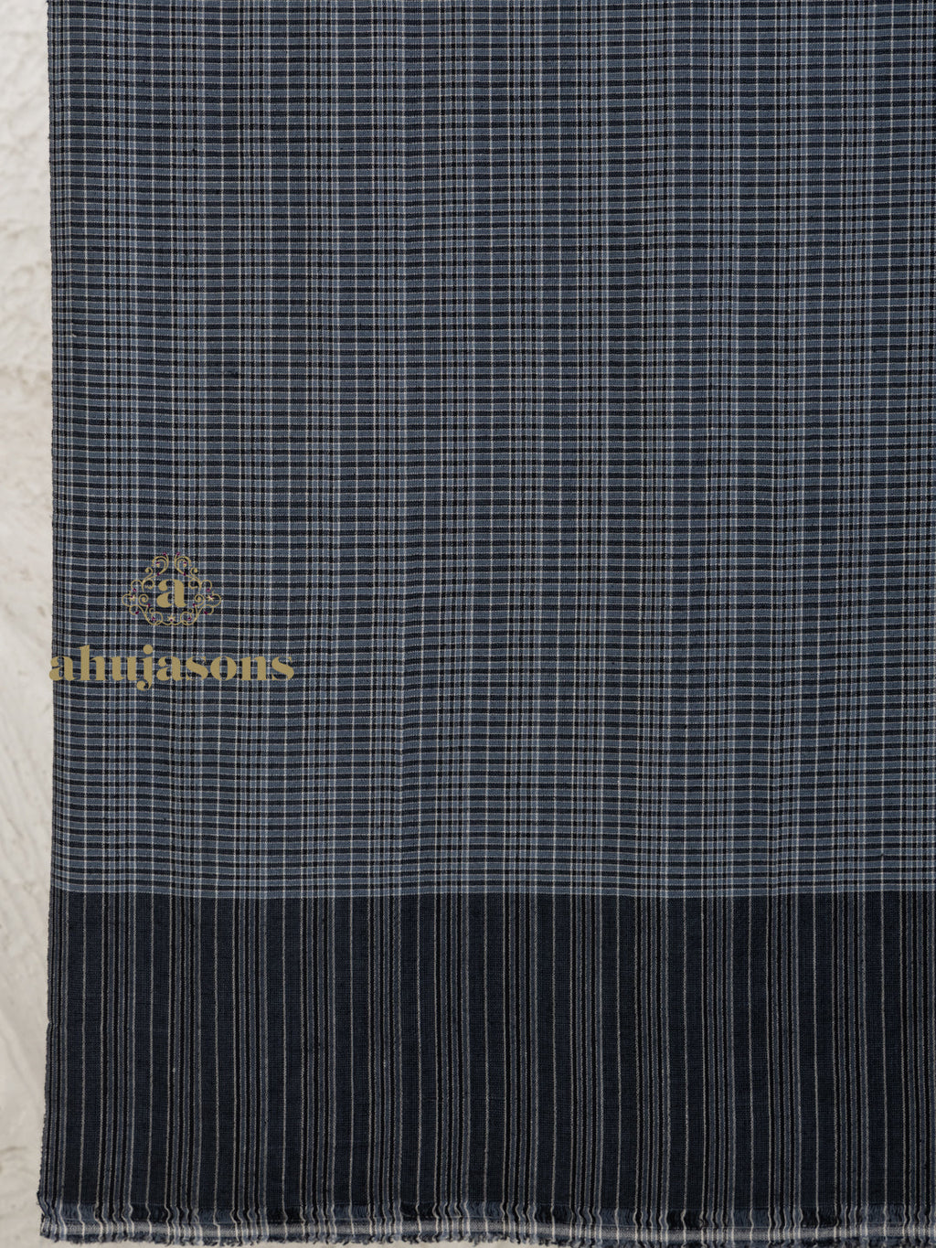 Charcoal Grey Handloom Pure Pashmina Shawl highlighted by Check Pattern