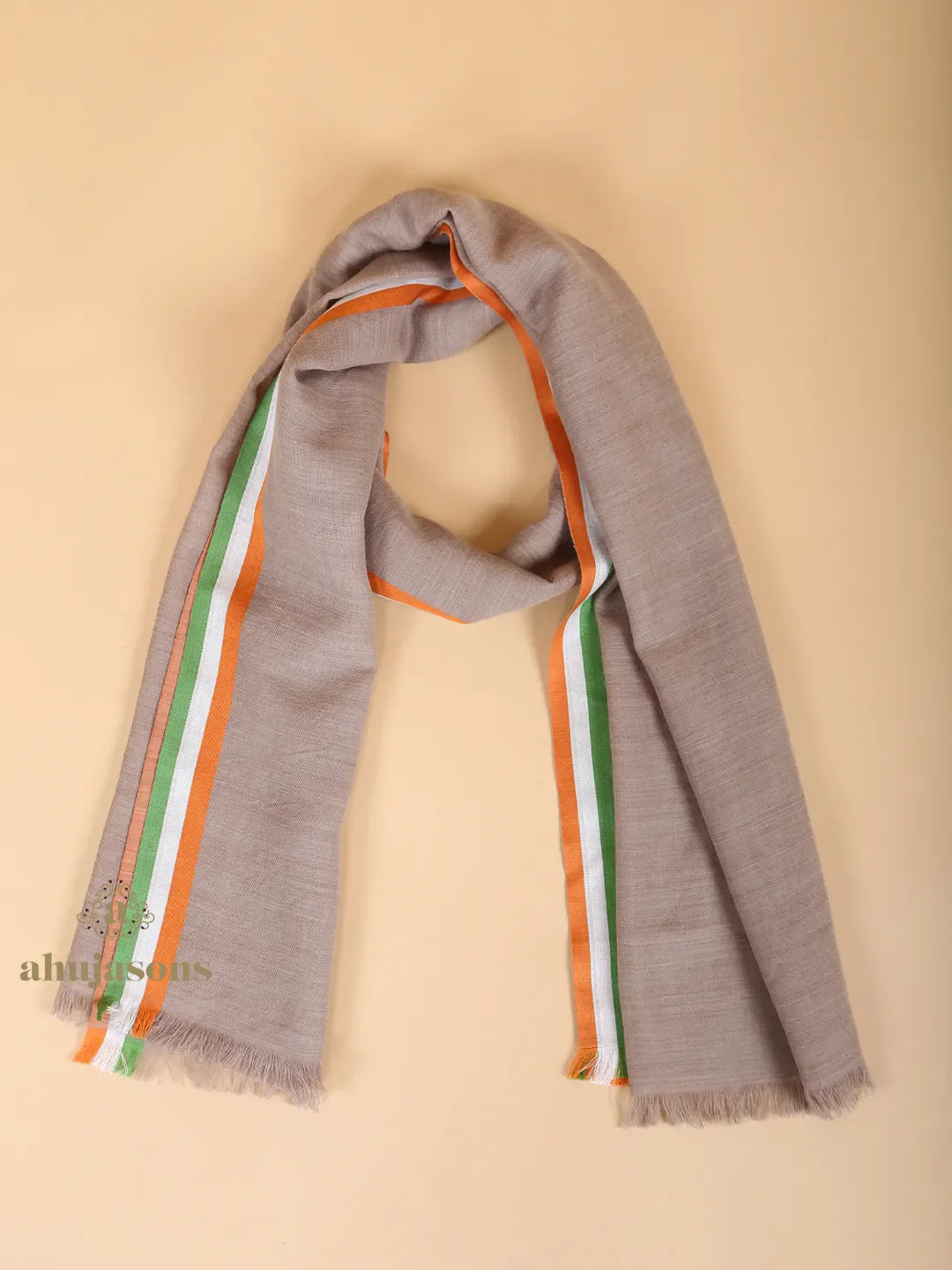 Elegant Stole with Tricolour Pattern in Beige