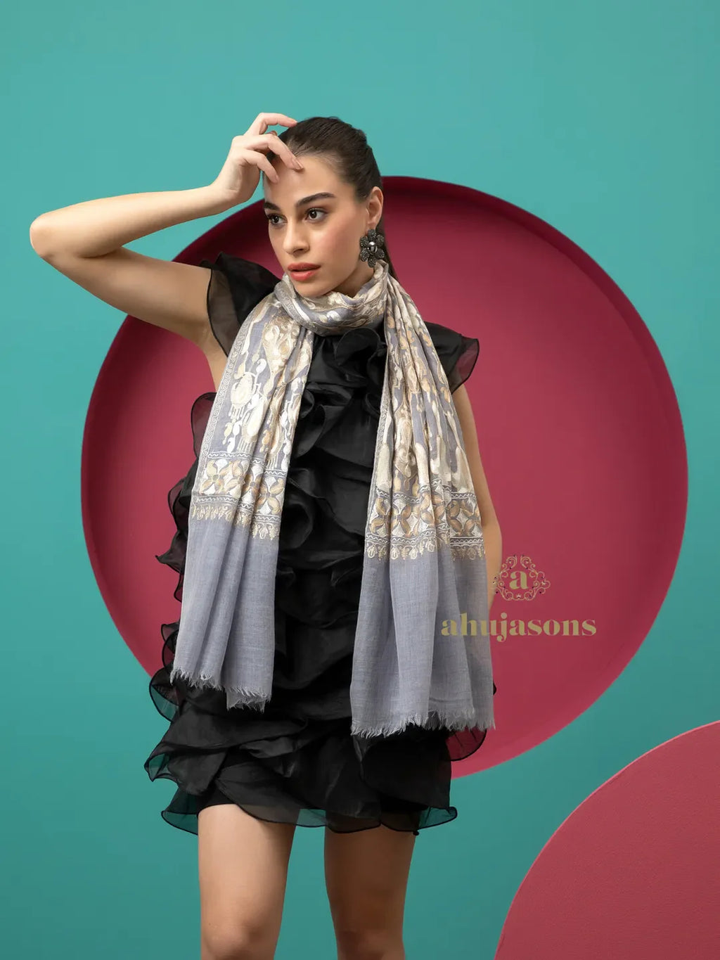 Chic Stole Wool Blend with Kalamkari Embroidery Pattern in Multi