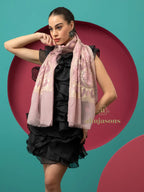 Elegant Stole Wool Blend with Kalamkari Embroidery Pattern in Pink