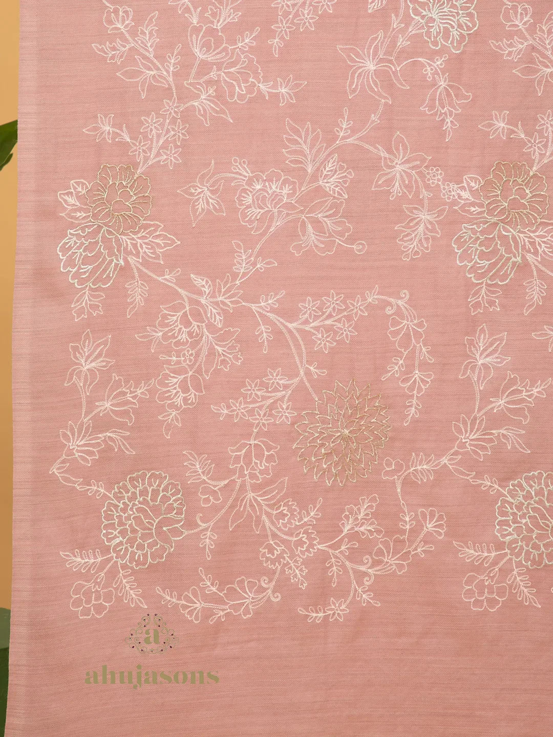 Elegant Stole Wool Blend with Embroidery Pattern in Pink