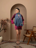 Chic Stole Wool Blend with Embroidery Pattern in Blue