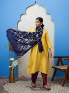 Chic Stole Wool Blend with Embroidery Pattern in Blue