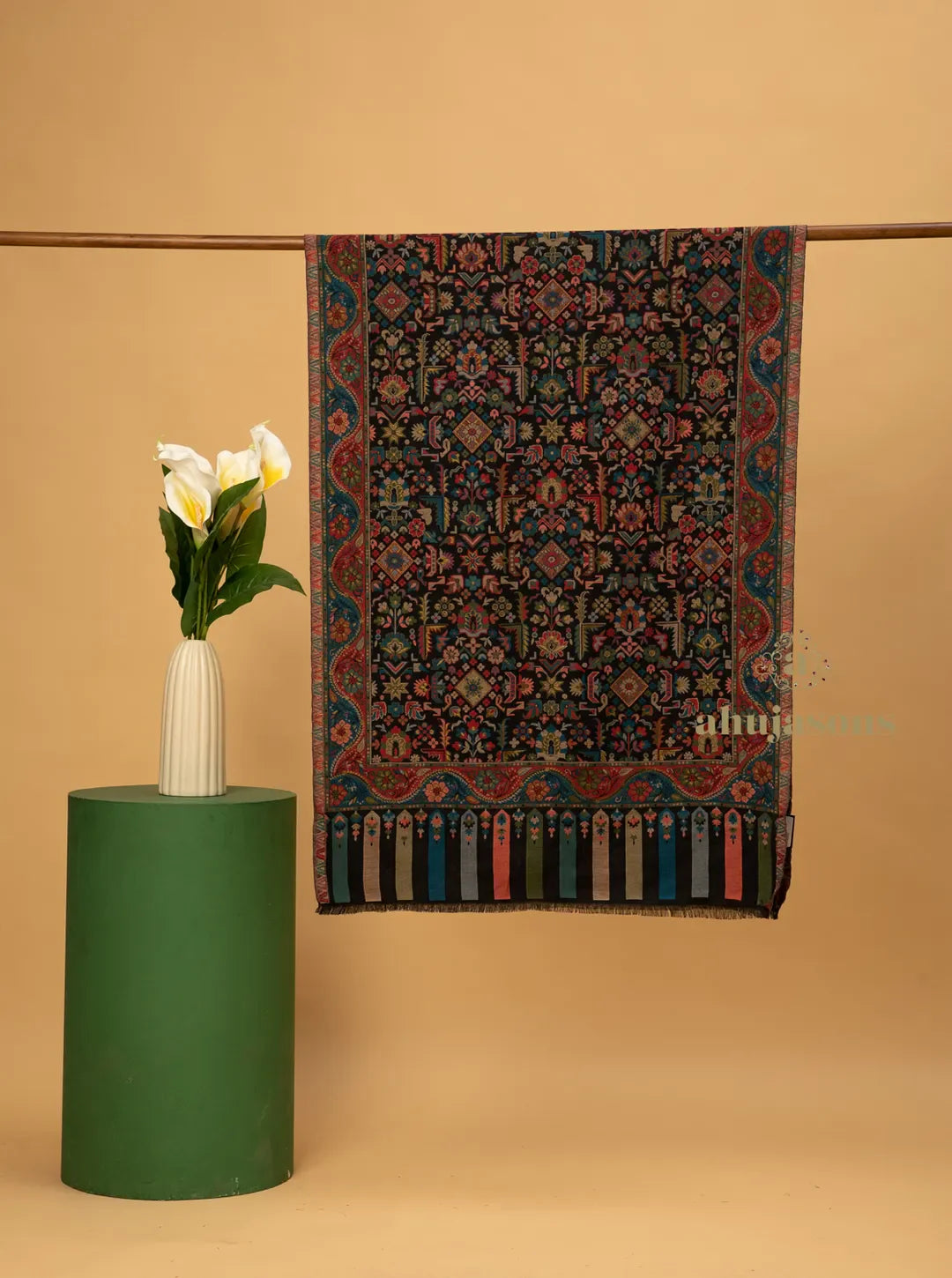 Chic Stole Wool Blend with Jaal With Zari Pattern in Multi