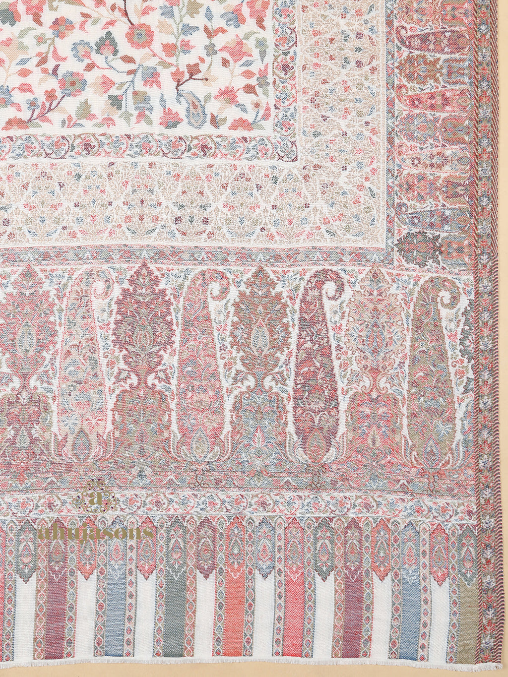 Classic Shawl Wool Blend with Kaani Pattern in Ivory