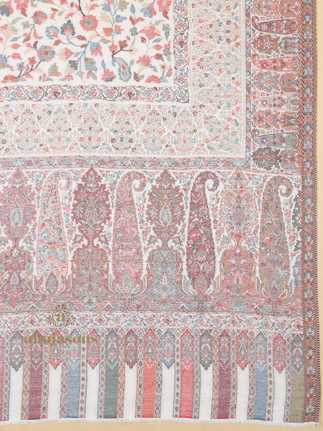 Classic Shawl Wool Blend with Kaani Pattern in Ivory