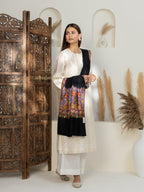 Black Handloom Pure Pashmina Shawl with ornate Gulaabdaar Embroidery