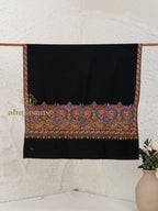 Black Handloom Pure Pashmina Shawl with ornate Gulaabdaar Embroidery