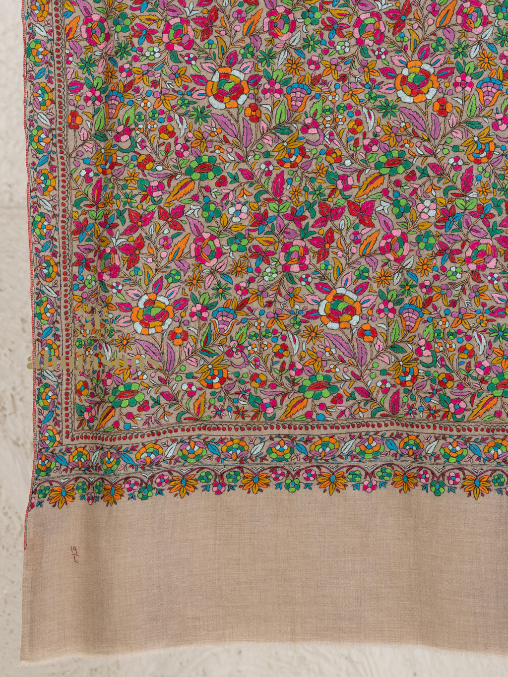 Beige Pashmina Stole accented by Jama