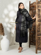Black Handloom Pure Pashmina Shawl — Artisanal Check Pattern