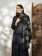 Black Handloom Pure Pashmina Shawl — Artisanal Check Pattern