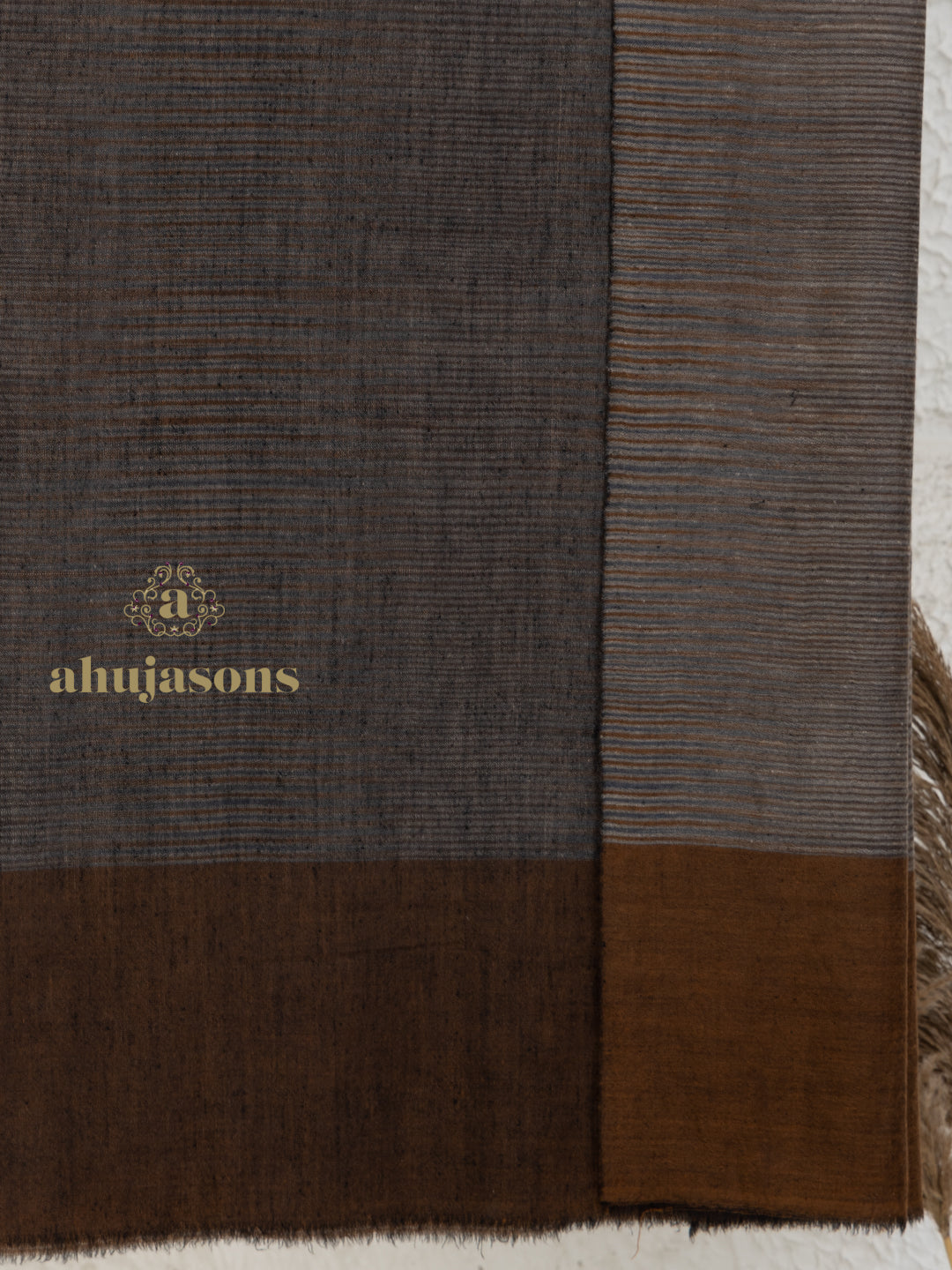 Brown Handloom Pure Pashmina Shawl accented by ornate Ekat