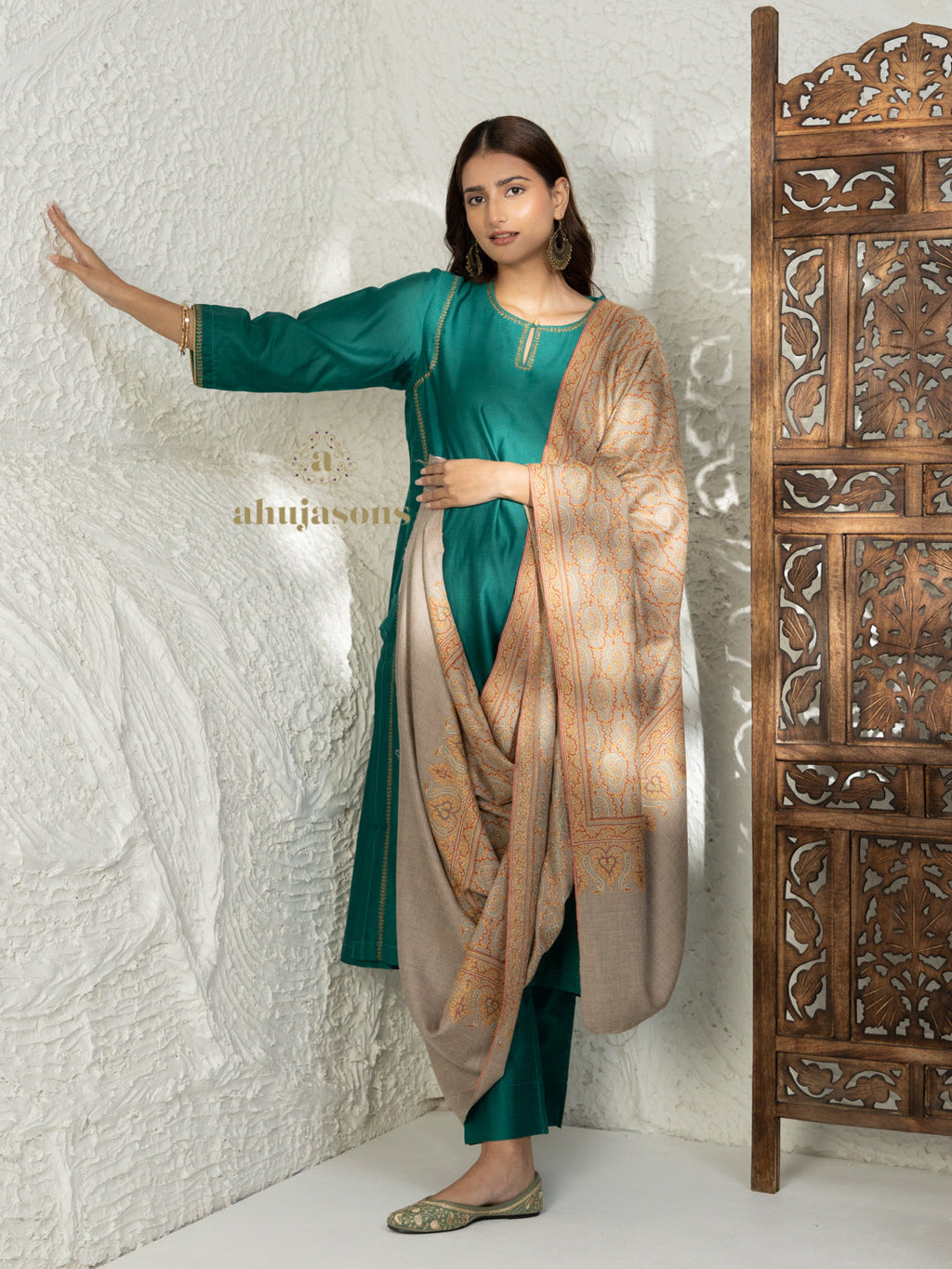 Beige Handloom Pure Pashmina Shawl — Jama in elegant finish