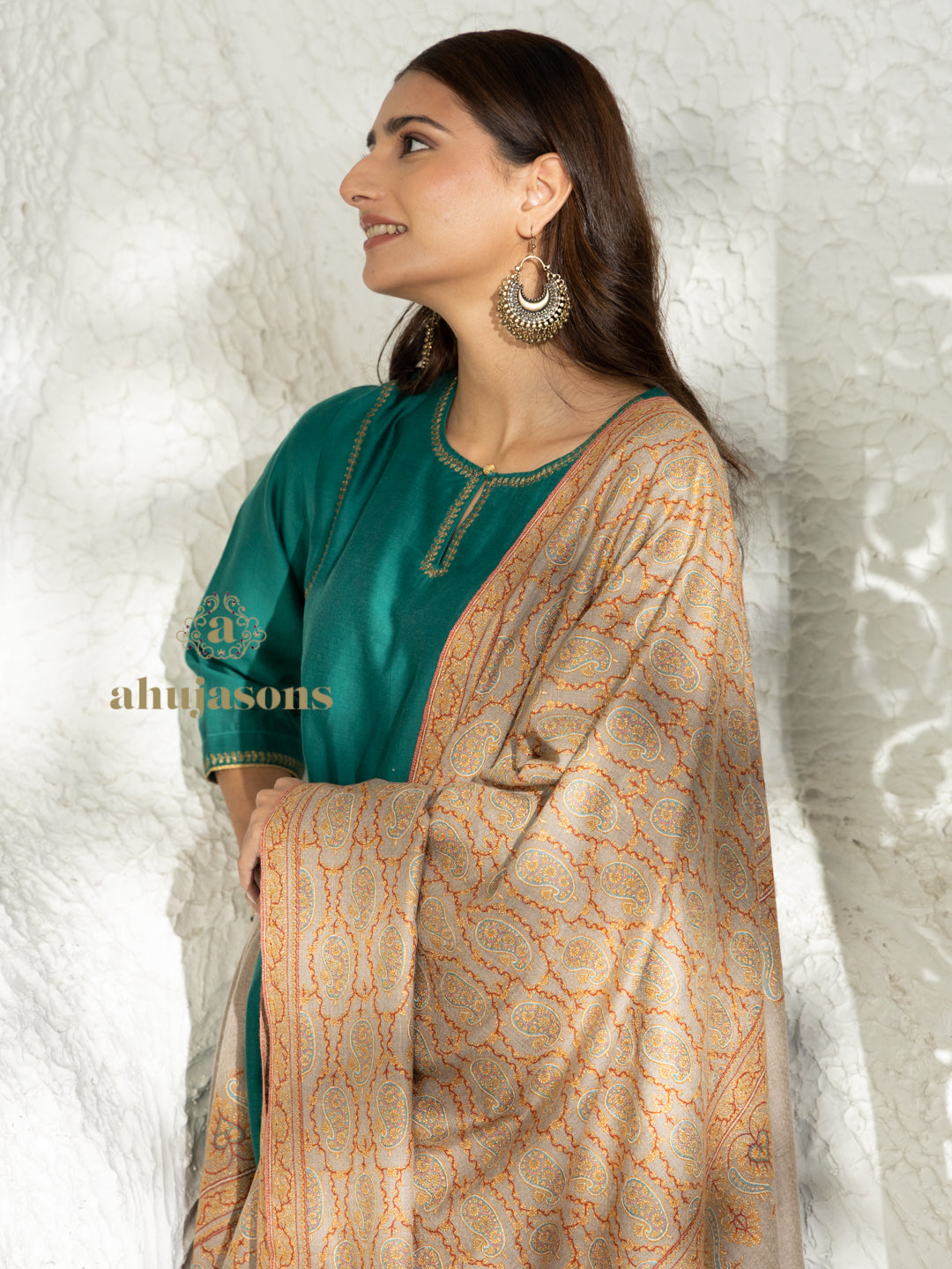 Beige Handloom Pure Pashmina Shawl — Jama in elegant finish