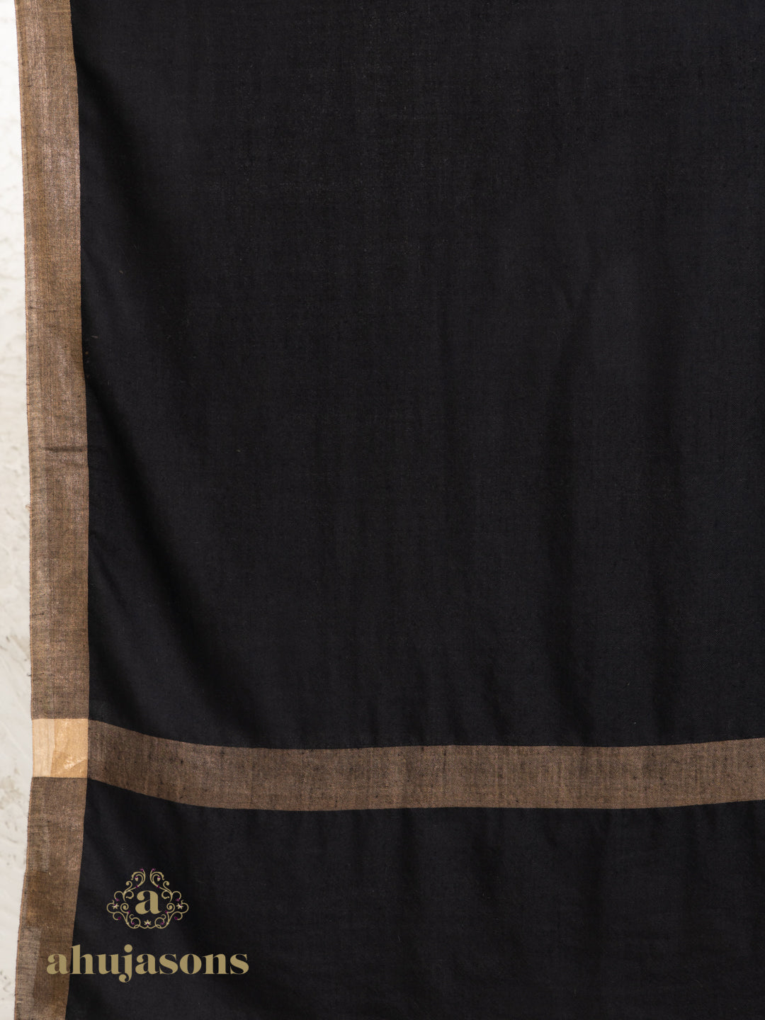 Black Handloom Pure Pashmina Shawl rendered in Contrast In Zari Border