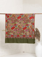 Dark Olive Green Handloom Pure Pashmina Shawl showcasing Gulaabdaar Embroidery