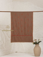 Brown Handloom Pure Pashmina Stole — Delicate Booti Embroidery Stole