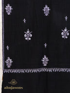 Black Handloom Pure Pashmina Stole in a Paper Mache Booti Embroidery Stole