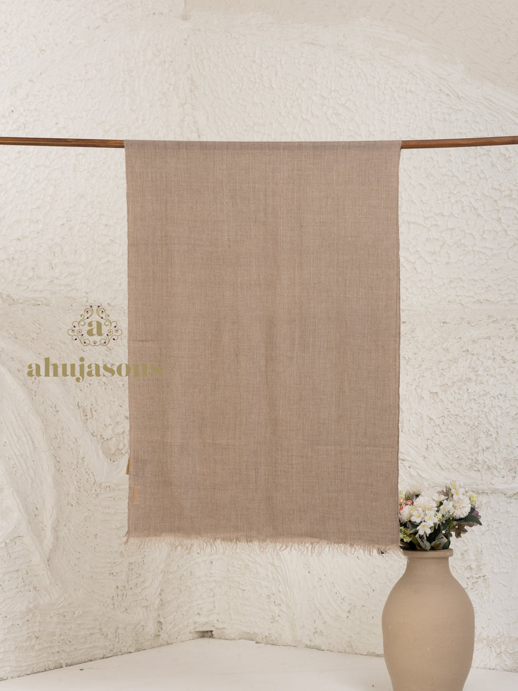 Beige Handloom Pure Pashmina Stole in a Solid