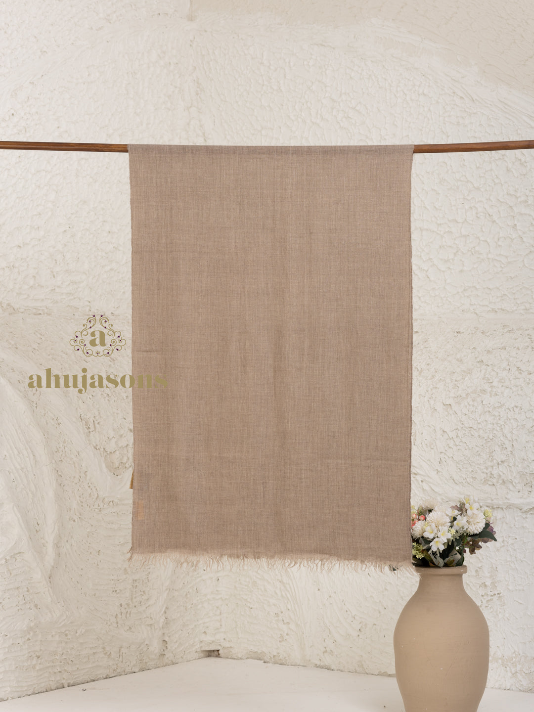 Beige Handloom Pure Pashmina Stole in a Solid