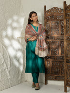 Beige Handloom Pure Pashmina Shawl accented by Aabdaar With Jama Embroidery