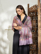 Dusty Lavender Handloom Pure Pashmina Shawl rendered in Aabdaar With Jama Embroidery