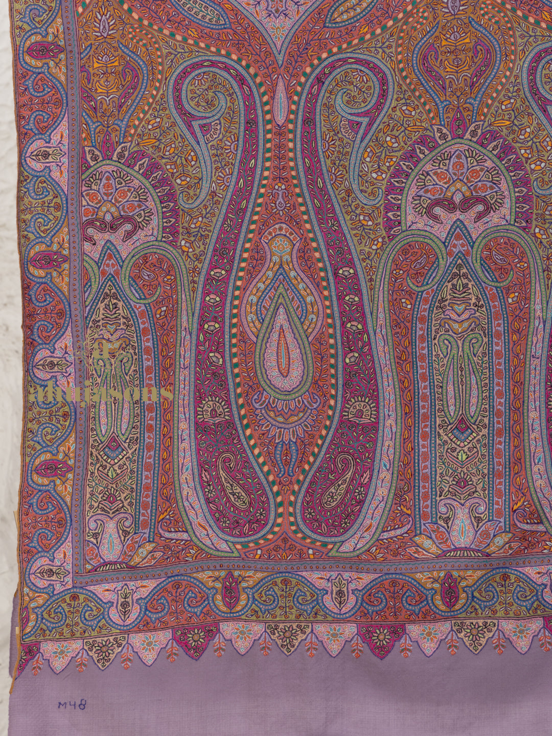 Dusty Lavender Handloom Pure Pashmina Shawl rendered in Aabdaar With Jama Embroidery
