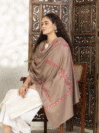 Brown Handloom Pure Pashmina Stole — Booti Embroidery Stole in ornate finish